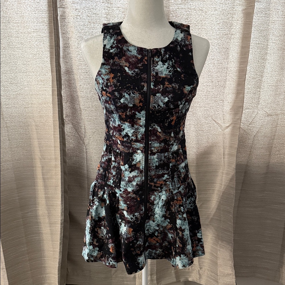 BCBGeneration Black, Teal & Rust Abstract Zip-Front Mini Dress